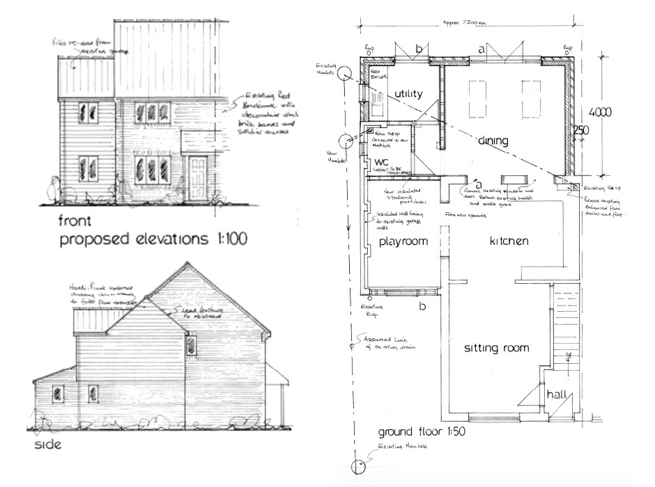 Design and planning drawings for home extension and garage conversion in Mendlesham by Buildright Suffolk