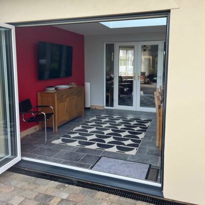 Bifold doors opening to garden from new extension in Stowmarket