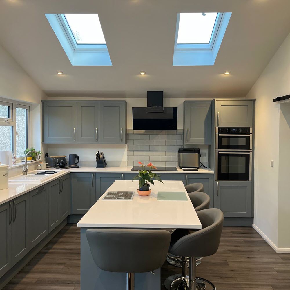 New fitted kitchen installed, electrics, flooring in home extension in Elmswell by Buildright Suffolk