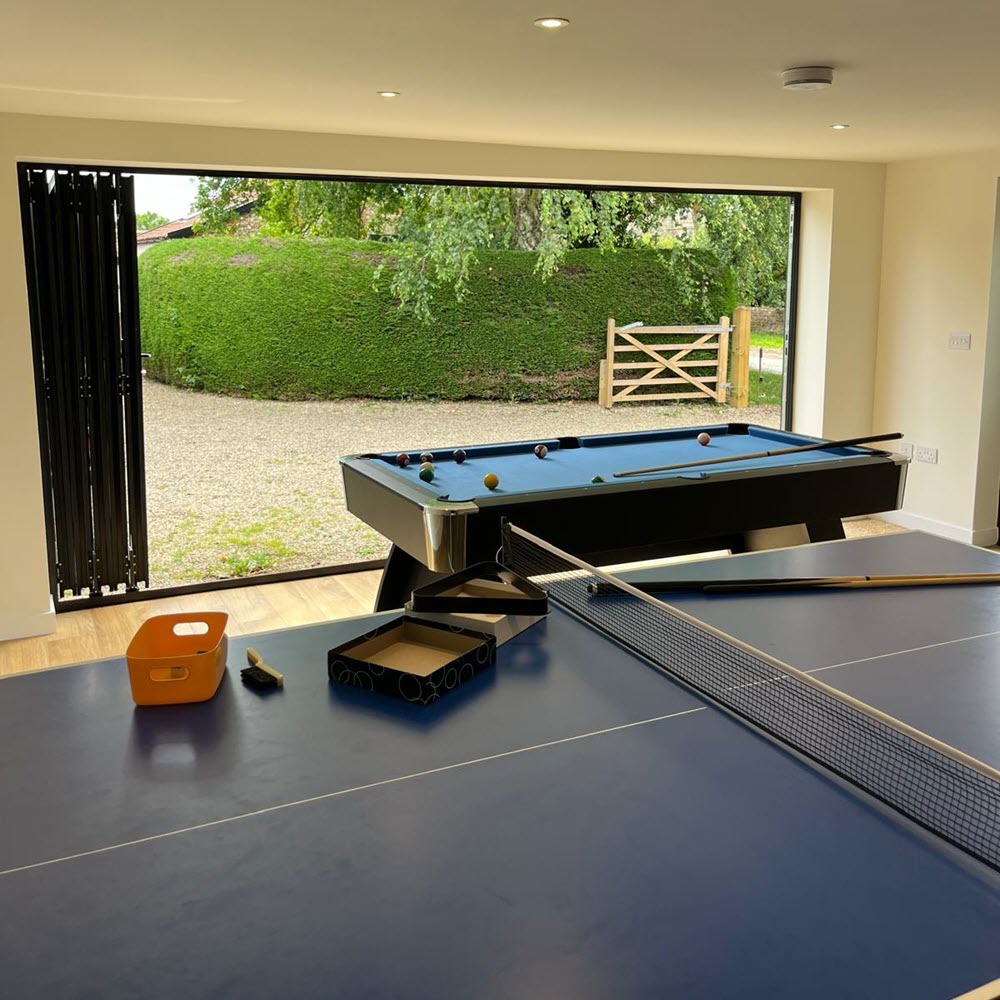 Double garage conversion for large games room in Glenham by Buildright Suffolk