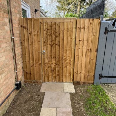 Garden gate installed to secure large kitchen extension in Elmswell